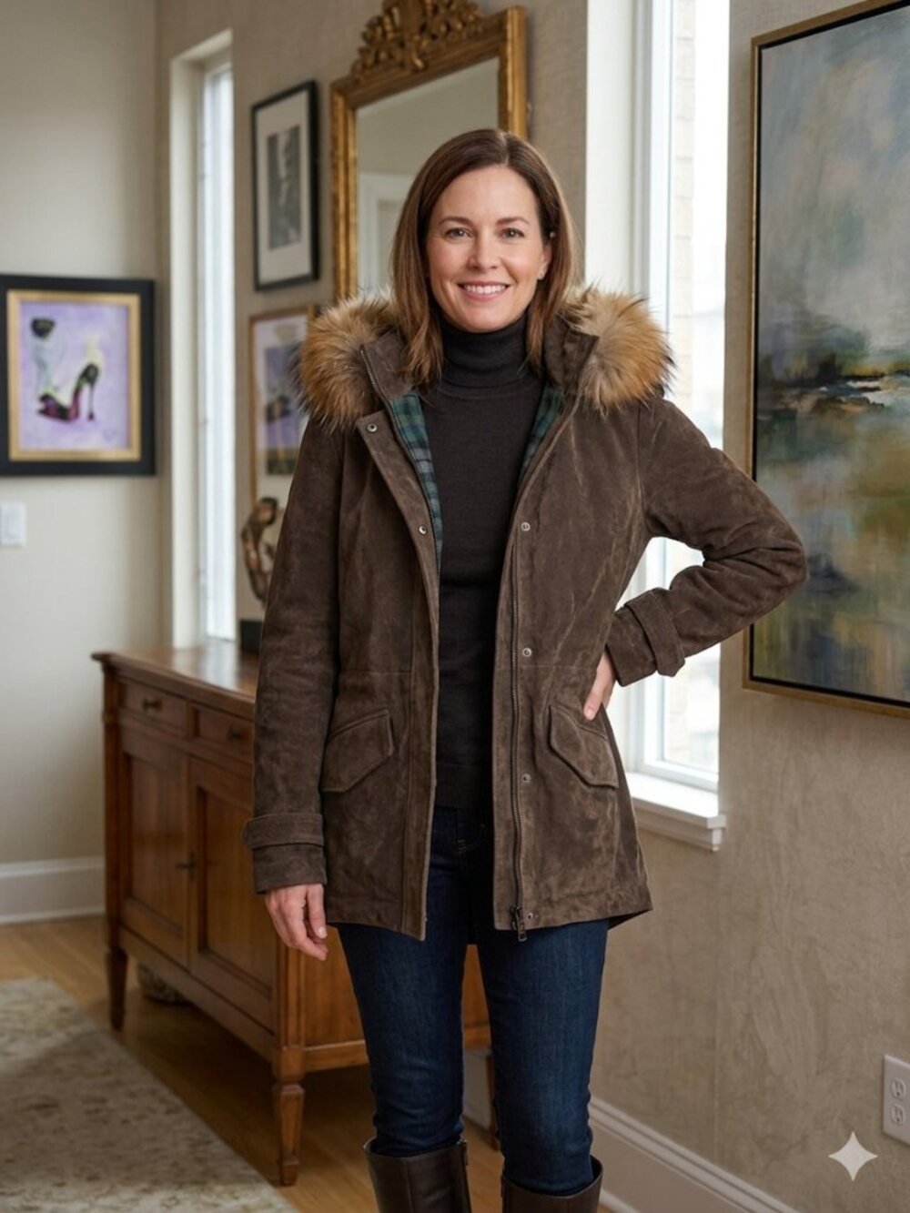 House of Braur, Brown Suede Jacket, Size 36